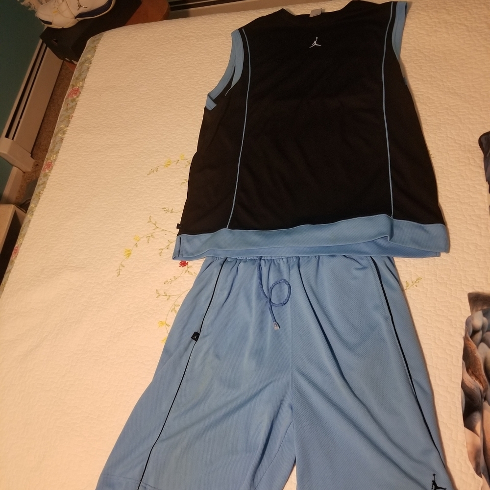 Air Jordan Carolina Blue Basketball Tank an Shorts